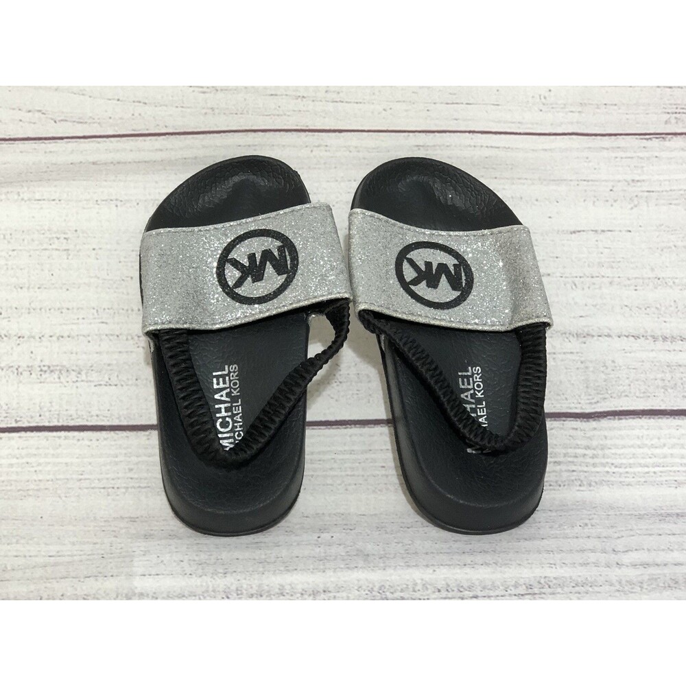 Michael Kors Jett Charm Silver Slip-On Slide Sandals Toddler Sz 6